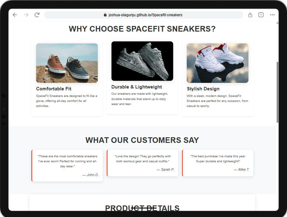 Screenshot of Sneakers Website